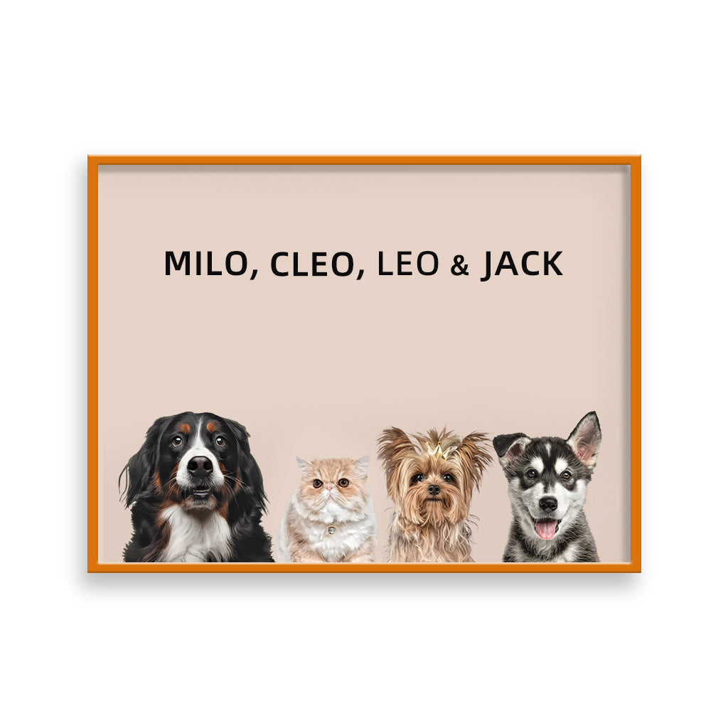 Custom Pet Portrait - Four Pets