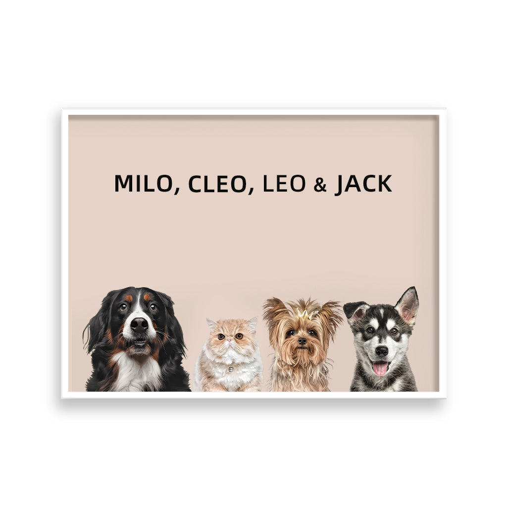 Custom Pet Portrait - Four Pets