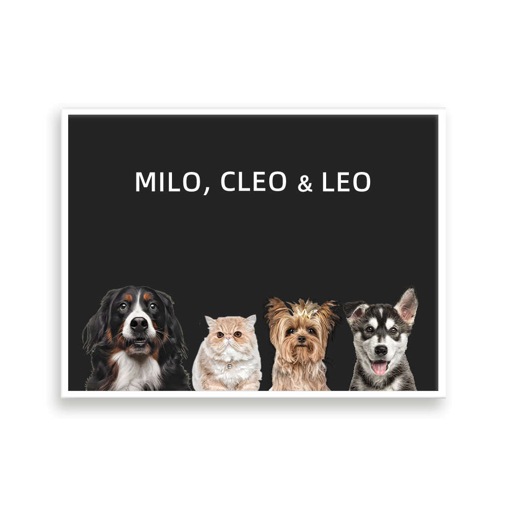 Custom Pet Portrait - Four Pets
